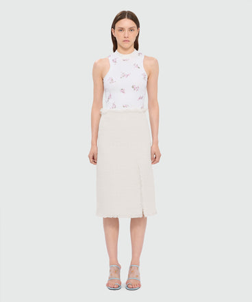 Off-white high-waisted boucle tweed-effect midi skirt