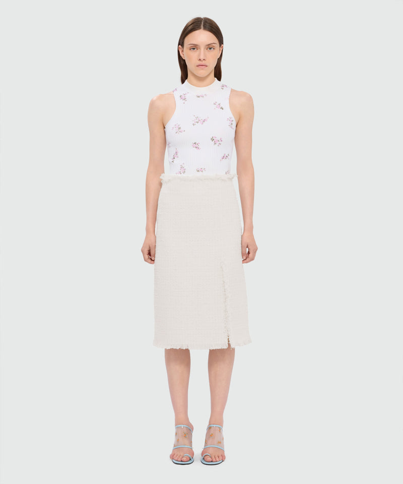 Off-white high-waisted boucle tweed-effect midi skirt 02 Donna 