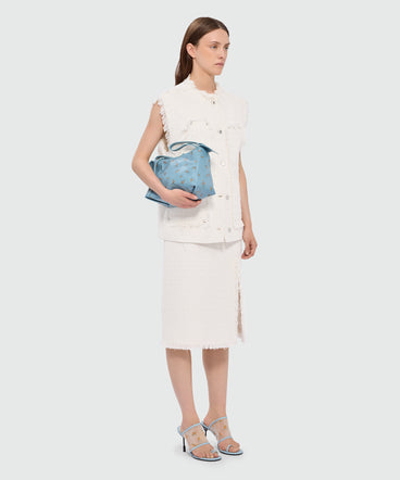 Off-white high-waisted boucle tweed-effect midi skirt