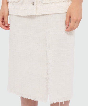 Off-white high-waisted boucle tweed-effect midi skirt