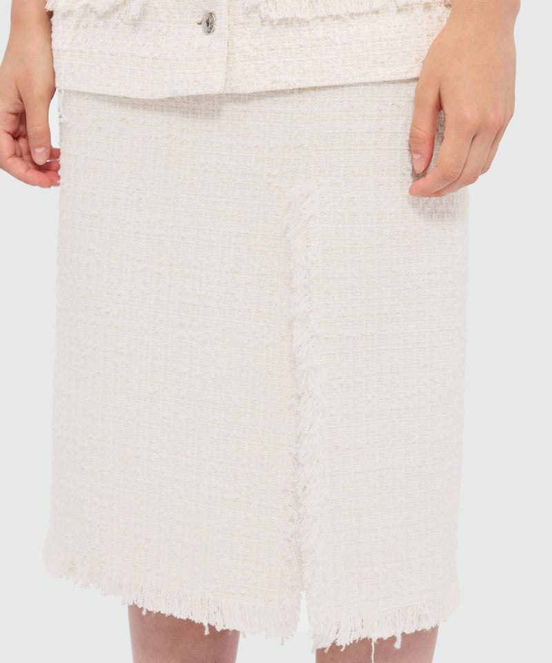 Off-white high-waisted boucle tweed-effect midi skirt 02 Donna 