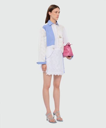 Patchwork wrap skirt in poplin with lace detail