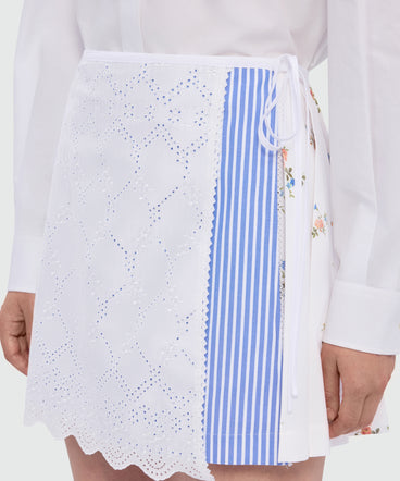 Patchwork wrap skirt in poplin with lace detail