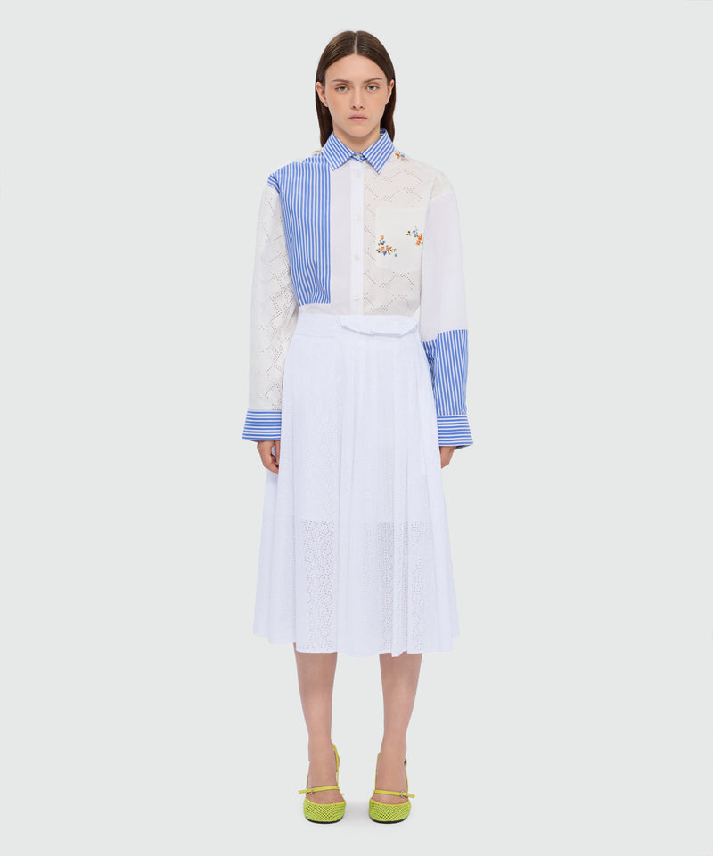 Off-white midi poplin skirt with Sangallo embroidery 02 Donna 