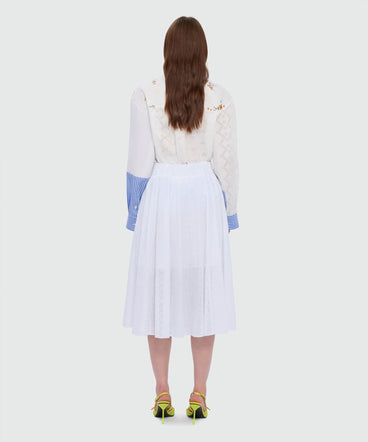 Off-white midi poplin skirt with Sangallo embroidery