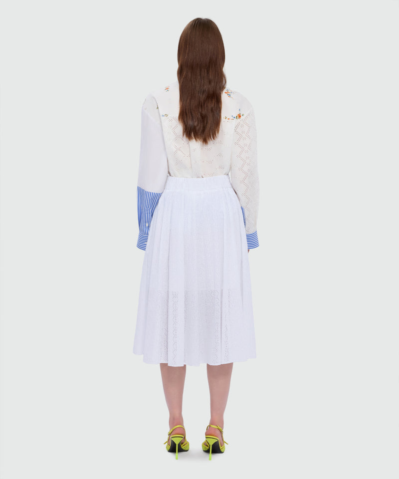 Off-white midi poplin skirt with Sangallo embroidery 02 Donna 