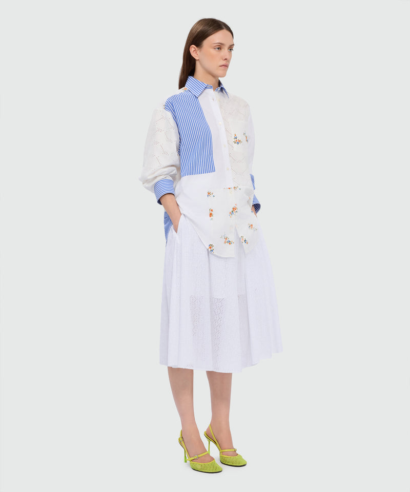 Off-white midi poplin skirt with Sangallo embroidery 02 Donna 