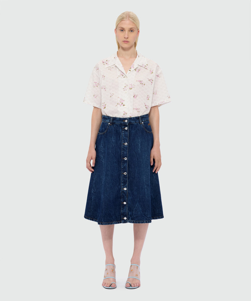 Raw denim skirt with front metal button fastening 84 Donna 