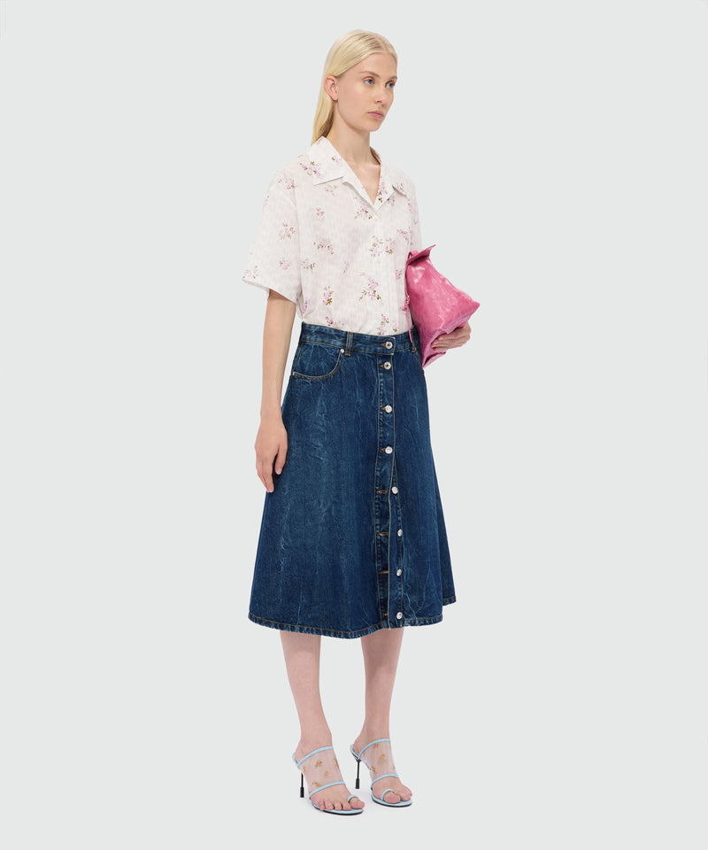 Raw denim skirt with front metal button fastening 84 Donna 