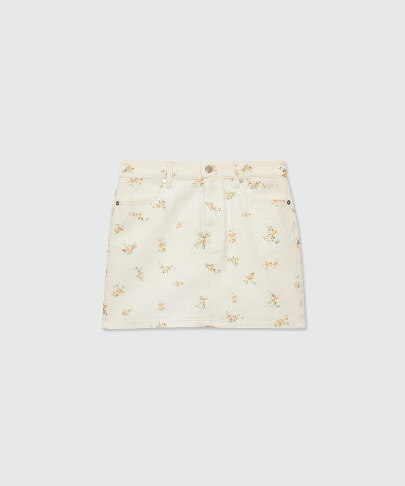 Off-white cotton canvas mini skirt with floral print 04 Donna 