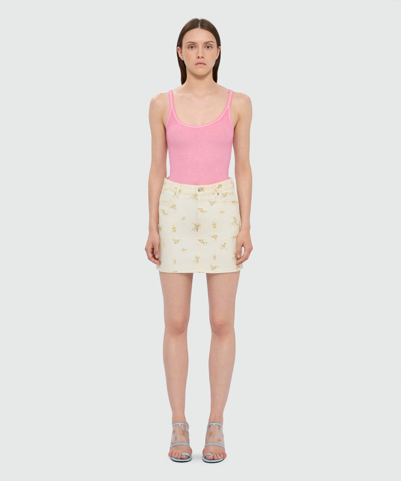 Off-white cotton canvas mini skirt with floral print 04 Donna 