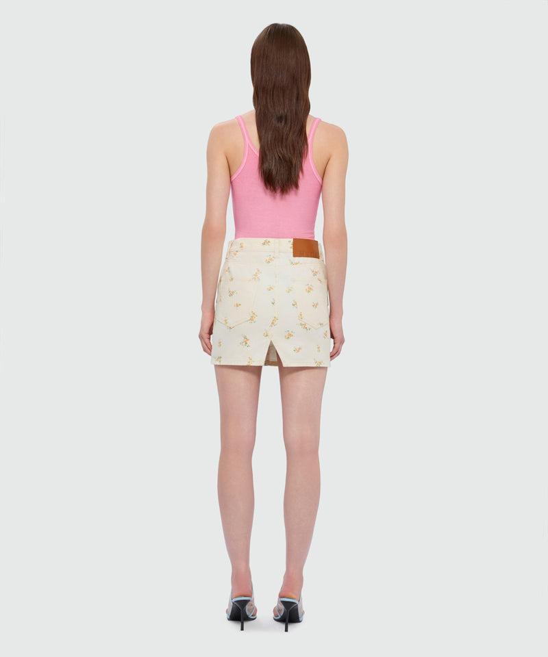 Off-white cotton canvas mini skirt with floral print 04 Donna 