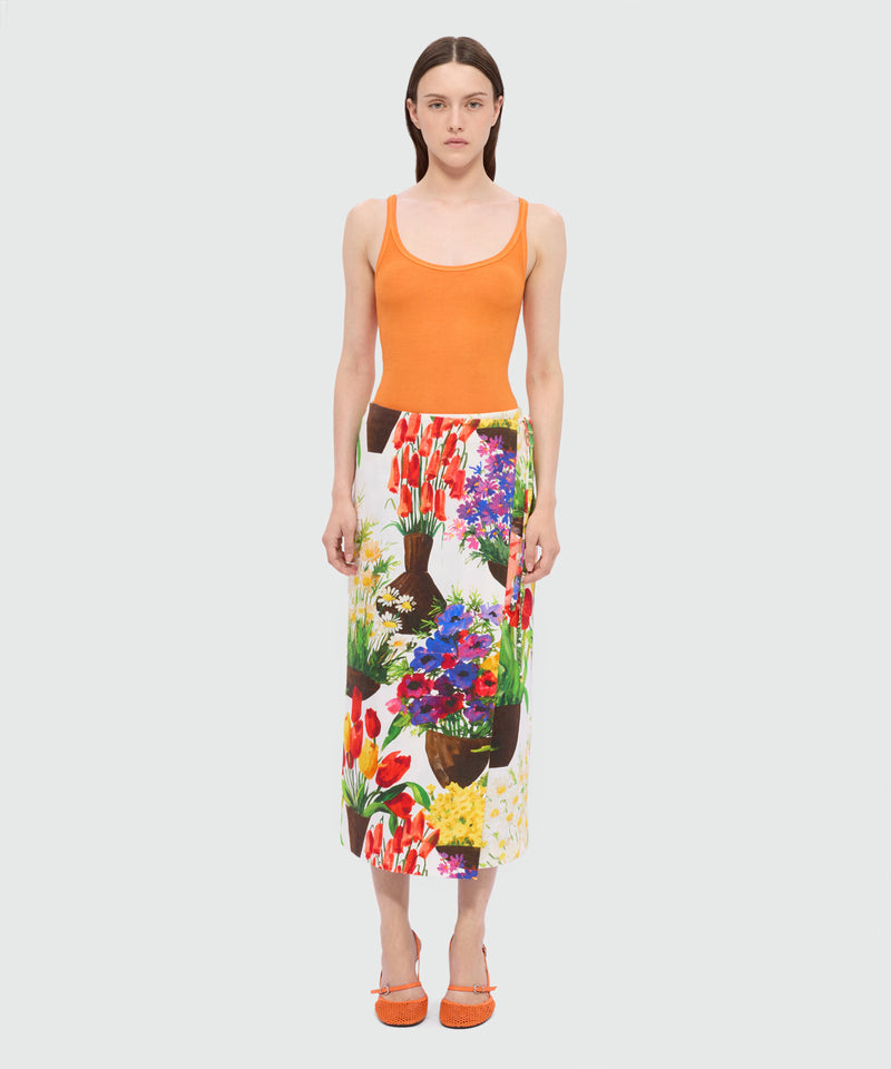 Multicolor printed canvas wrap skirt with waist tie 03 Donna 