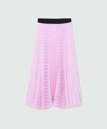 Pink pleated soleil skirt with all-over MWAVE logo print