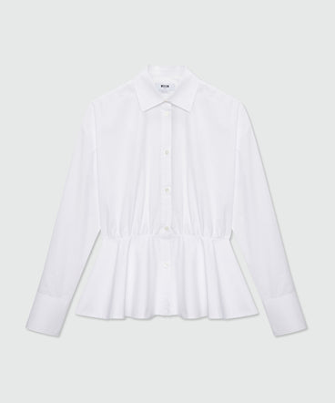 White cotton poplin shirt with cut and gathered waist