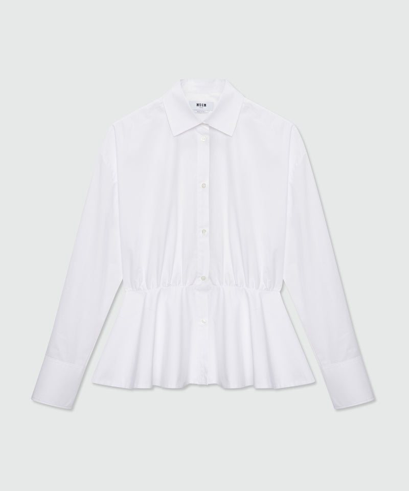 White cotton poplin shirt with cut and gathered waist 01 Donna 
