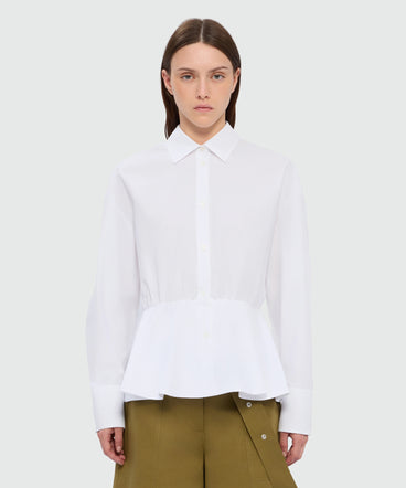 White cotton poplin shirt with cut and gathered waist