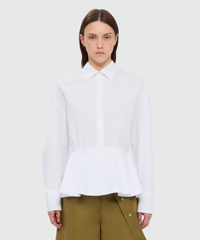 White cotton poplin shirt with cut and gathered waist 01 Donna 