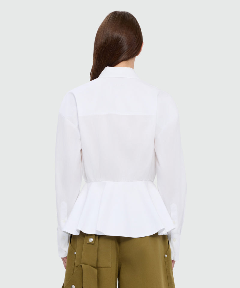 White cotton poplin shirt with cut and gathered waist 01 Donna 