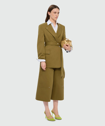 White cotton poplin shirt with cut and gathered waist