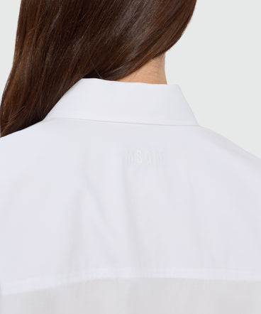 White cotton poplin shirt with cut and gathered waist