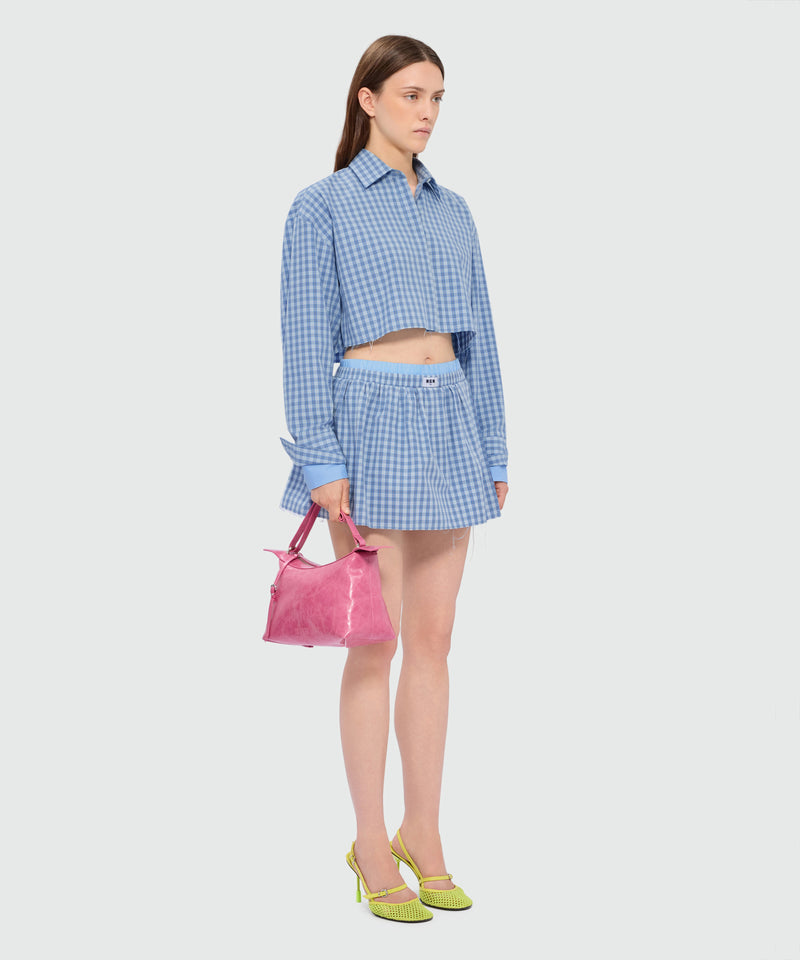 Light blue cropped cotton micro-check shirt with back opening 84 Donna 