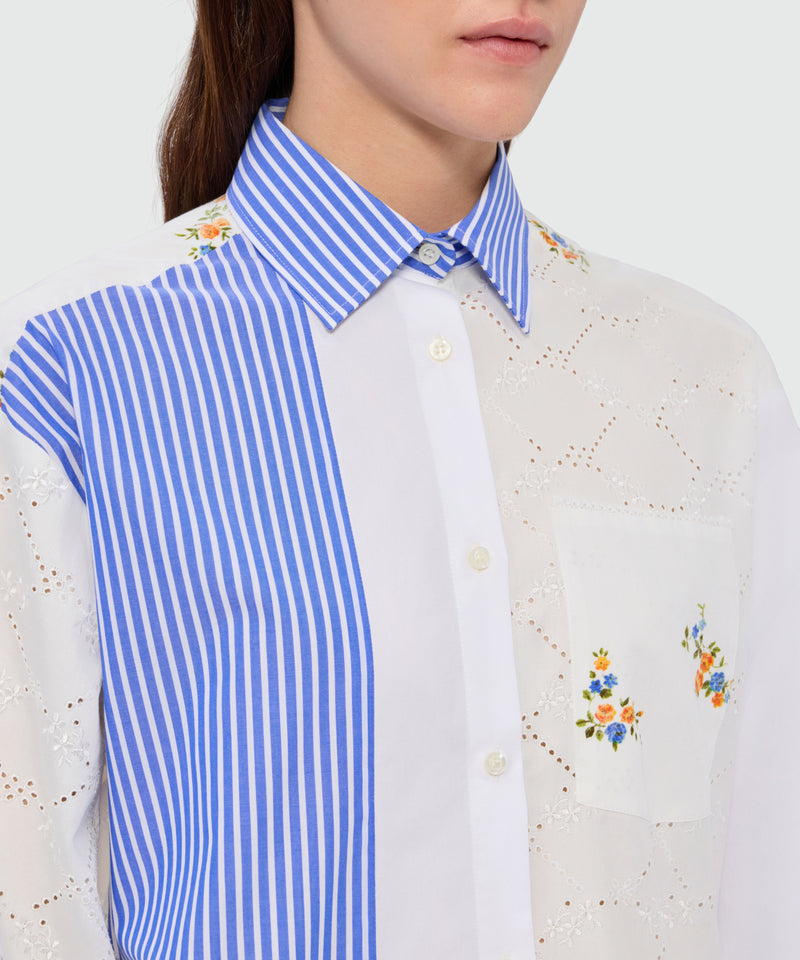 Light blue patchwork poplin shirt with lace detail 02 Donna 