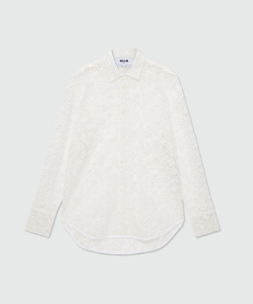 Off-white tulle shirt with embroidered roses