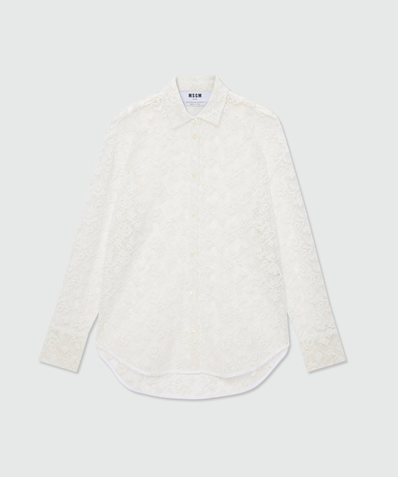 Off-white tulle shirt with embroidered roses 02 Donna 