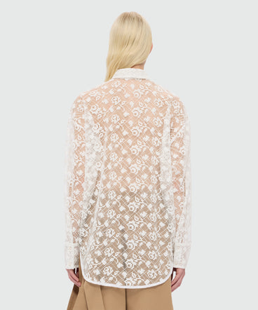 Off-white tulle shirt with embroidered roses