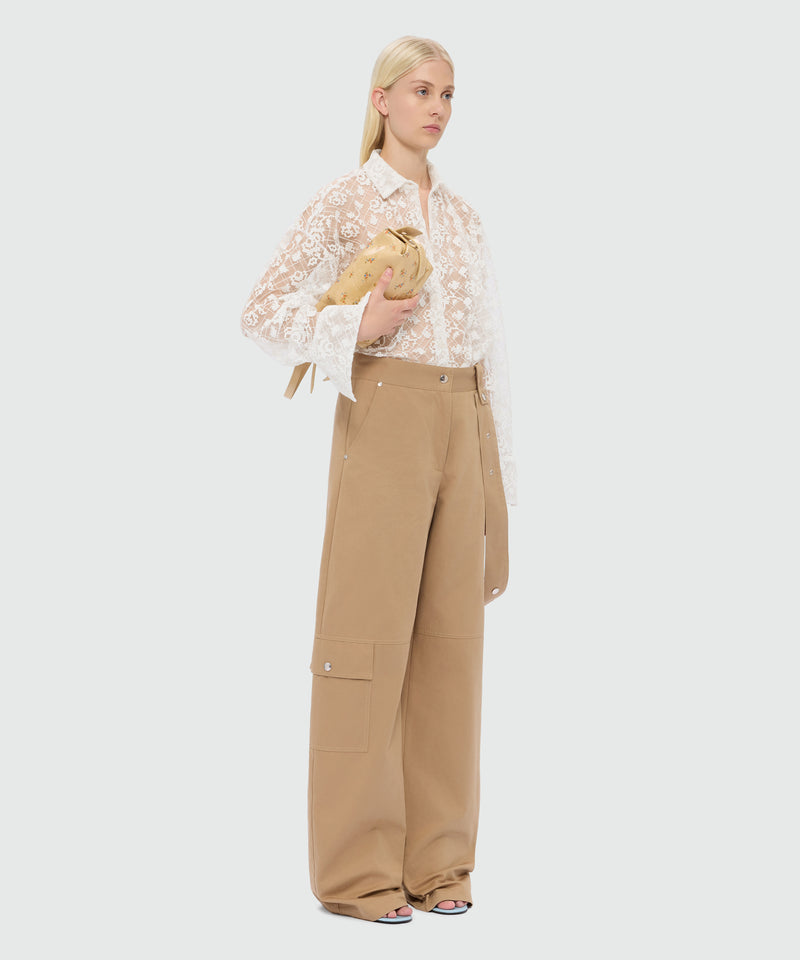 Off-white tulle shirt with embroidered roses 02 Donna 