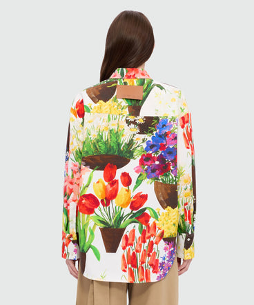 Multicolor printed canvas shirt dress