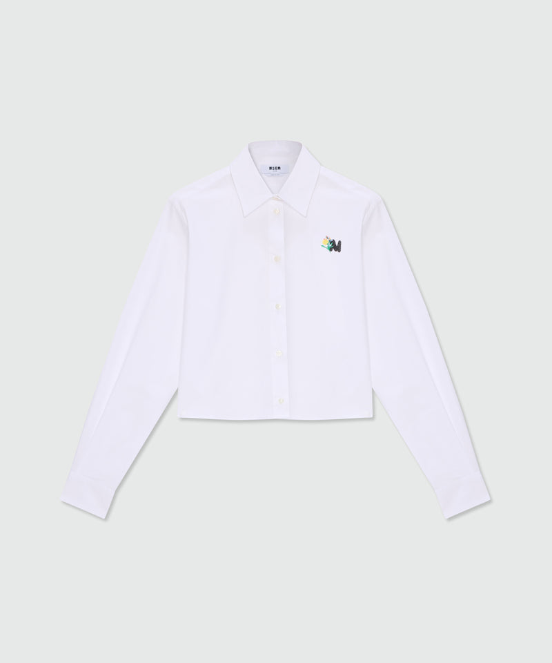 White cropped cotton poplin shirt with chest embroidery 01 Donna 