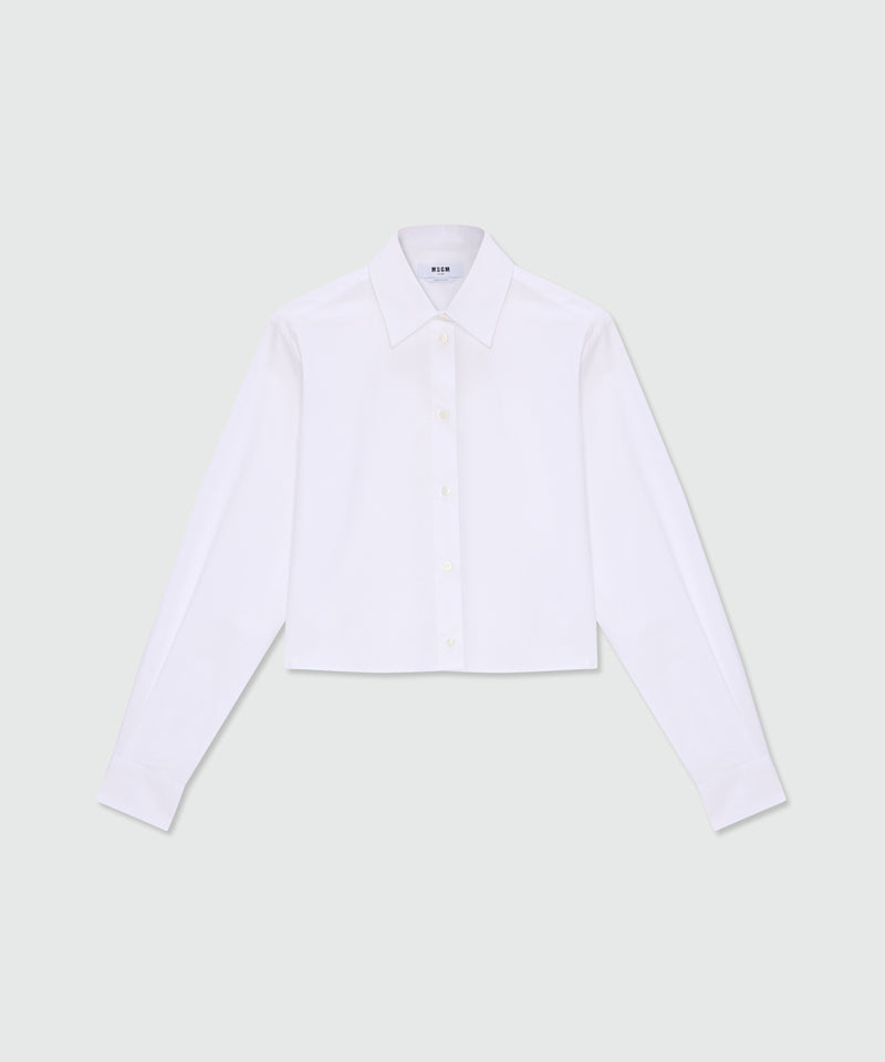 White cropped cotton poplin shirt with chest embroidery 01 Donna 