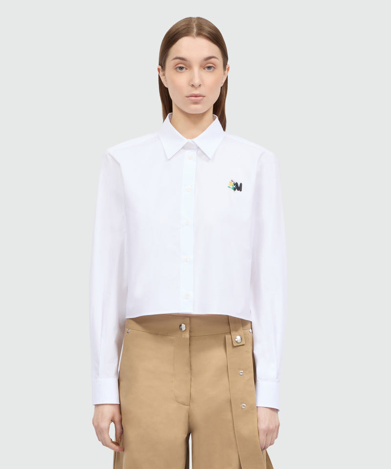 White cropped cotton poplin shirt with chest embroidery 01 Donna 