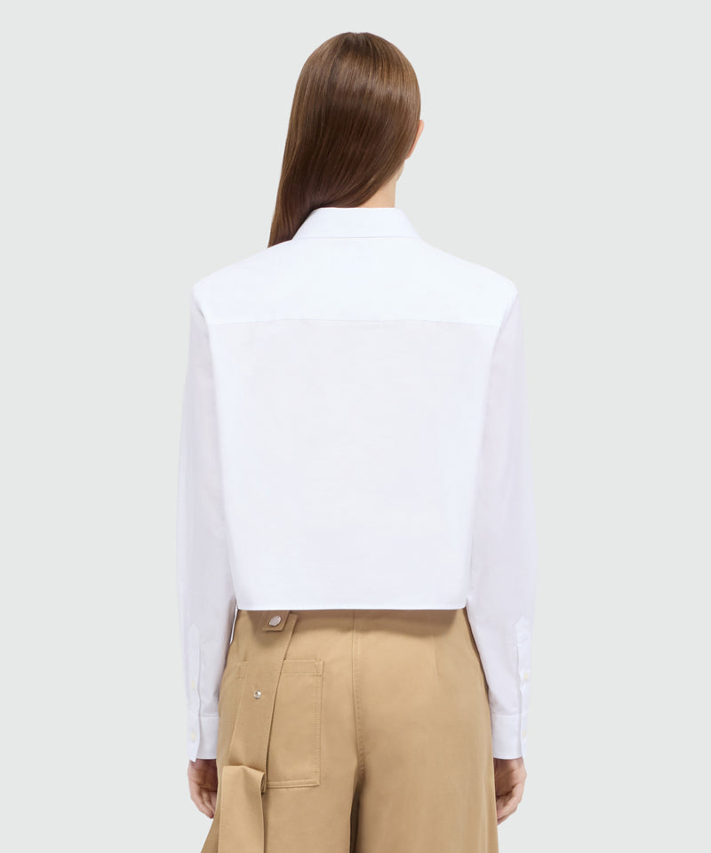 White cropped cotton poplin shirt with chest embroidery 01 Donna 