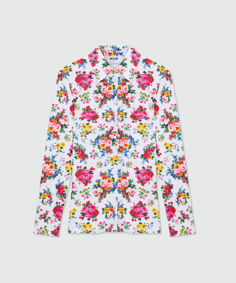 White floral-print lycra shirt 01 Donna 