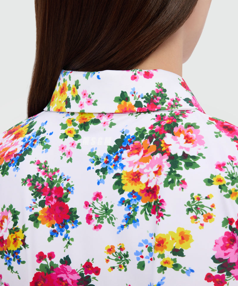 White floral-print lycra shirt 01 Donna 