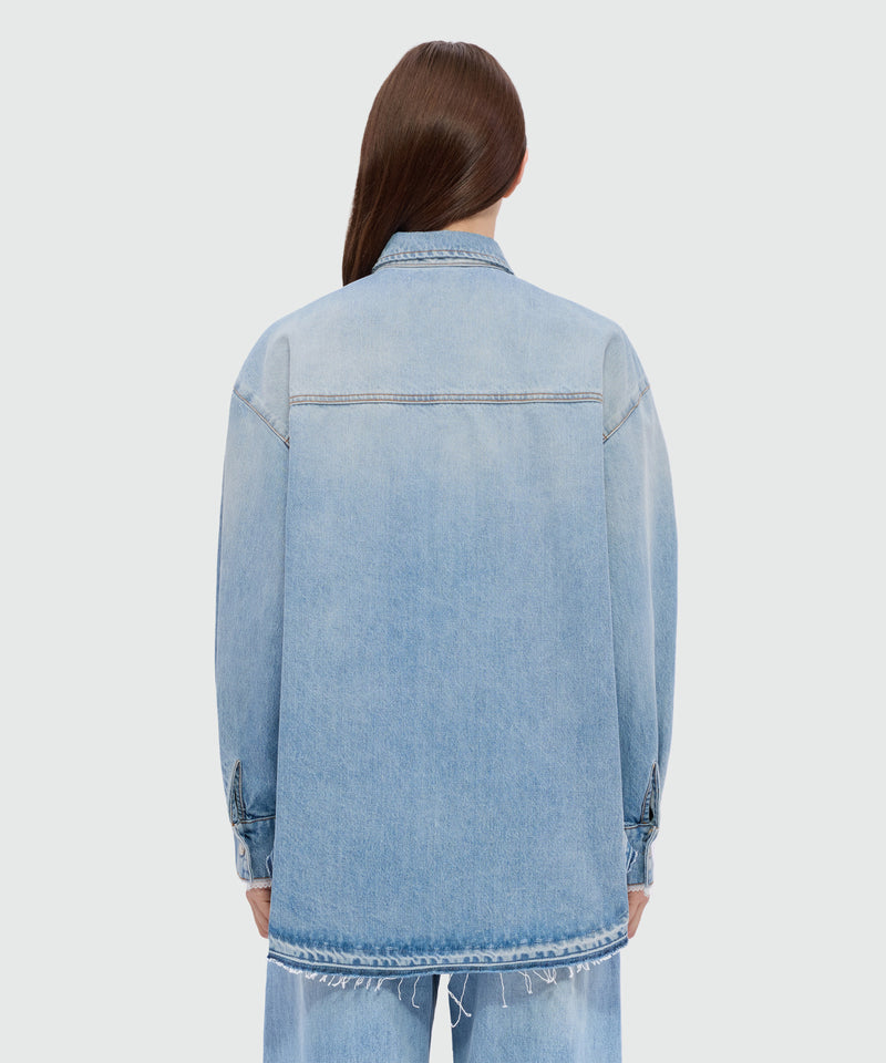 Stone-washed denim shirt with lace detail on the cuffs 83 Donna 