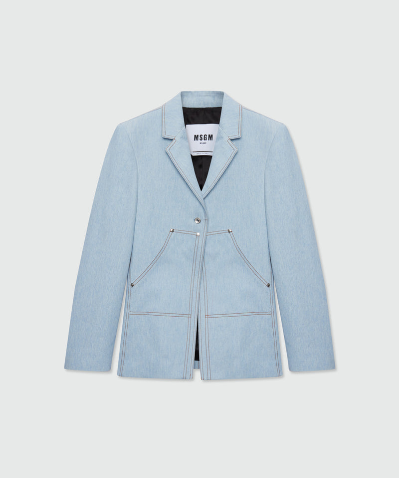 Raw denim jacket with contrast stitching and single-button front fastening 82 Donna 