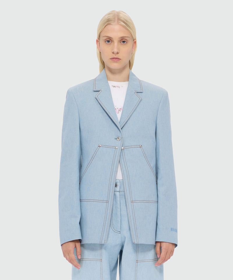 Raw denim jacket with contrast stitching and single-button front fastening 82 Donna 