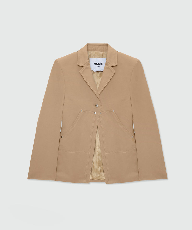 Beige cotton gabardine jacket with contrast stitching and single-button front fastening 24 Donna 