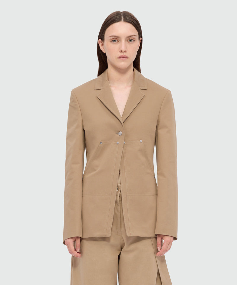 Beige cotton gabardine jacket with contrast stitching and single-button front fastening 24 Donna 