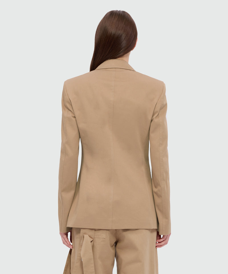 Beige cotton gabardine jacket with contrast stitching and single-button front fastening 24 Donna 