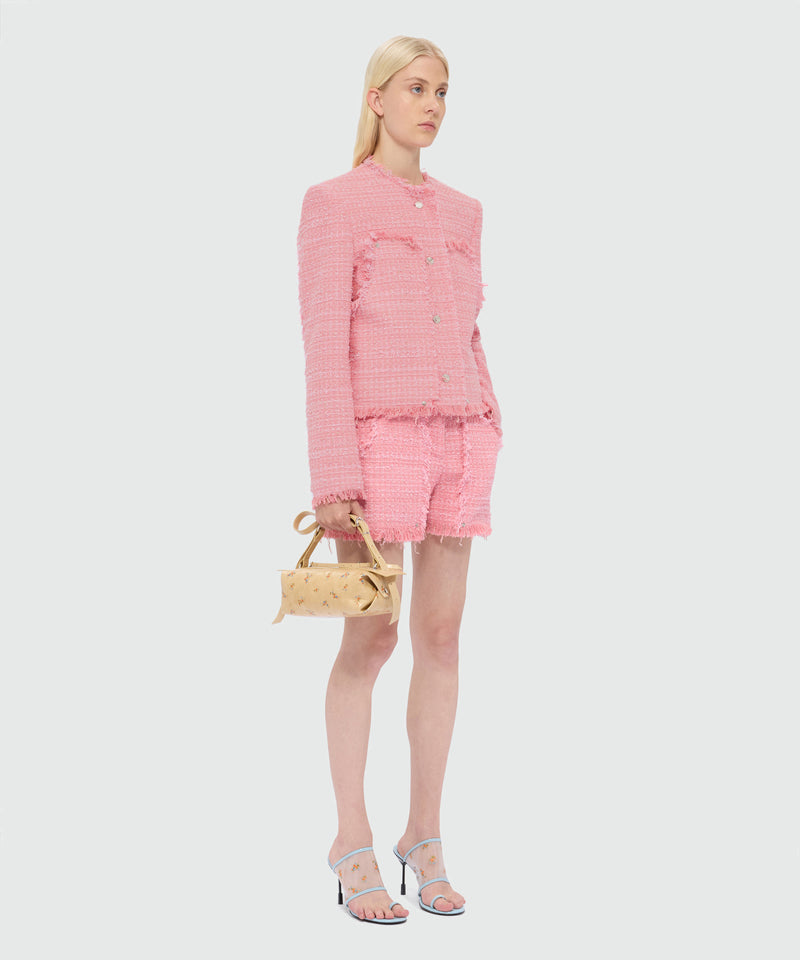 Pink single-breasted boucle tweed-effect jacket 12 Donna 