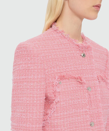 Pink single-breasted boucle tweed-effect jacket