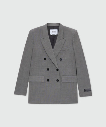 Grey melange double-breasted lightweight wool jacket