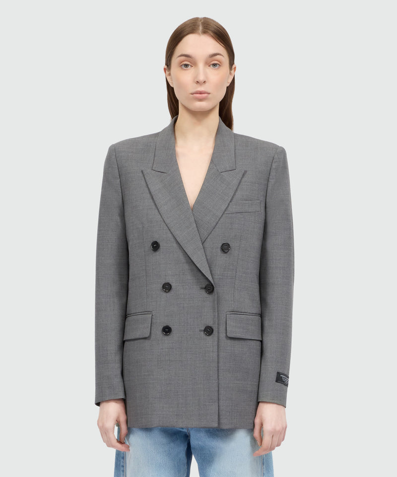 Grey melange double-breasted lightweight wool jacket 98 Donna 