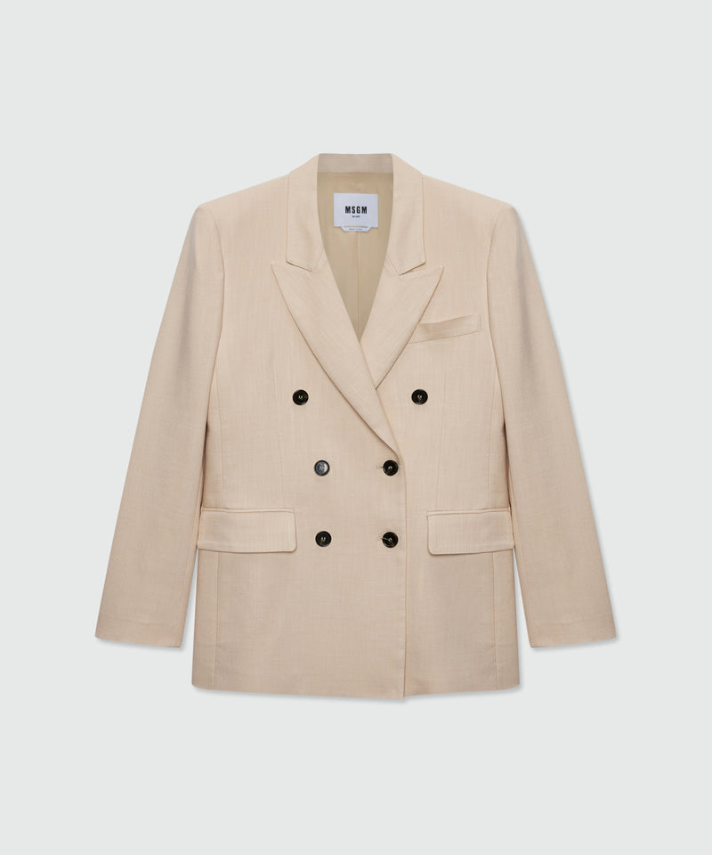 Beige double-breasted viscose-blend canvas jacket 21 Donna 