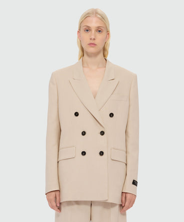 Beige double-breasted viscose-blend canvas jacket